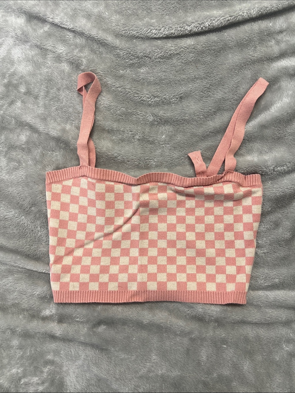 emory park Pink and Cream Checkerboard Crop Top